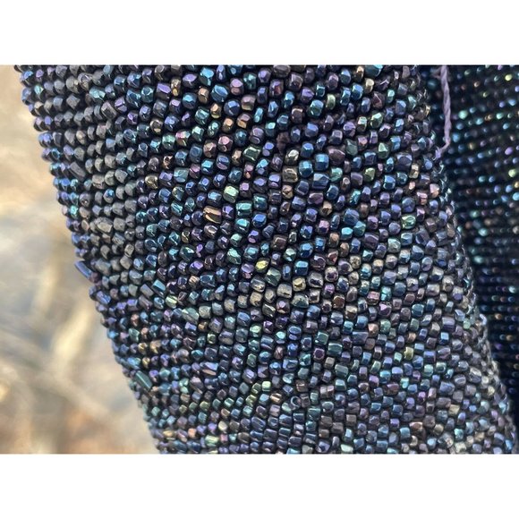 Antique Vintage 20th C.  Dark Iridescent Beaded Flapper Art Deco Glass Purse Bag - Picture 8 of 16